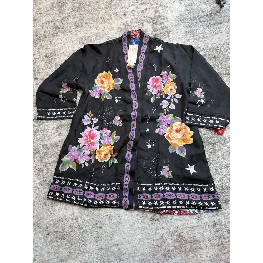 Johnny Was Jade Kimono Silk Jacket Kasumi Black Multicolor Reversible Sz S $550 - Picture 8 of 12